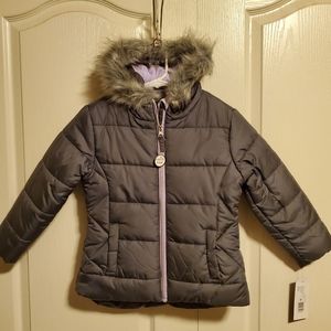 NWT R 1881 Quilted Puffer Coat, size 6x, Charcoal exterior light purple interior